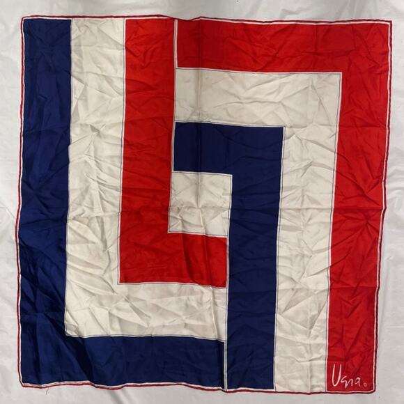 Vintage VERA Neumann Scarf ~ Signed ~ Red & Blue  30" x 30" - Picture 1 of 8